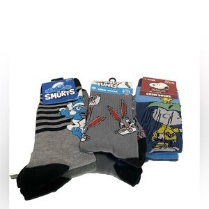 Smurfs, Looney Tunes, and Peanuts Crew Socks - Multicolor